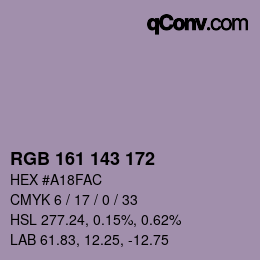 カラーコード: RGB 161 143 172 | qconv.com