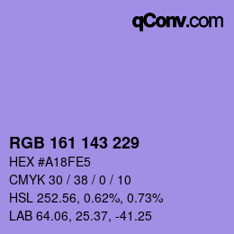 颜色代码: RGB 161 143 229 | qconv.com