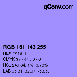 カラーコード: RGB 161 143 255 | qconv.com