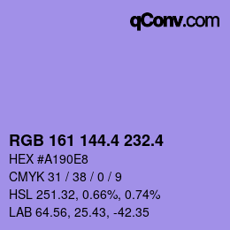 カラーコード: RGB 161 144.4 232.4 | qconv.com