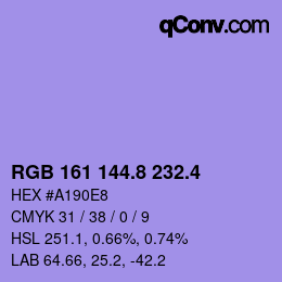 カラーコード: RGB 161 144.8 232.4 | qconv.com