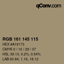 Código de color: RGB 161 145 115 | qconv.com