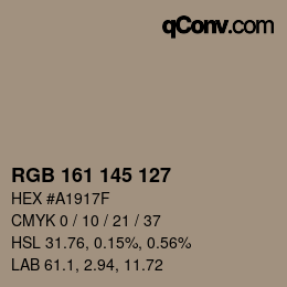颜色代码: RGB 161 145 127 | qconv.com
