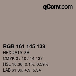 Código de color: RGB 161 145 139 | qconv.com