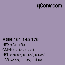 颜色代码: RGB 161 145 176 | qconv.com