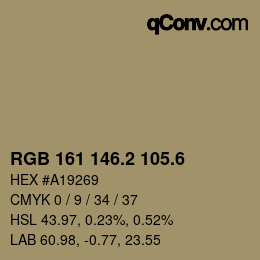 カラーコード: RGB 161 146.2 105.6 | qconv.com