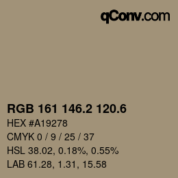 カラーコード: RGB 161 146.2 120.6 | qconv.com