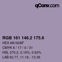 カラーコード: RGB 161 146.2 175.6 | qconv.com