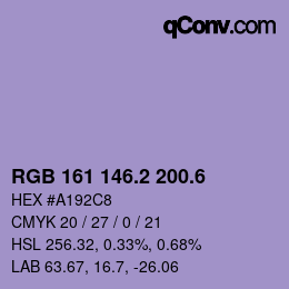 カラーコード: RGB 161 146.2 200.6 | qconv.com