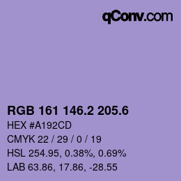 カラーコード: RGB 161 146.2 205.6 | qconv.com
