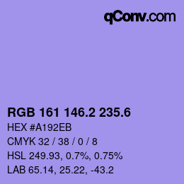 カラーコード: RGB 161 146.2 235.6 | qconv.com