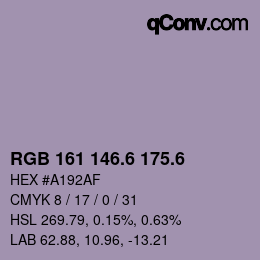 カラーコード: RGB 161 146.6 175.6 | qconv.com