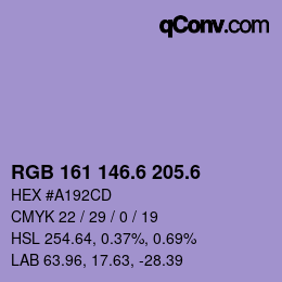カラーコード: RGB 161 146.6 205.6 | qconv.com