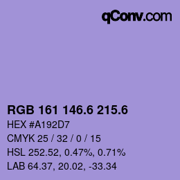 カラーコード: RGB 161 146.6 215.6 | qconv.com