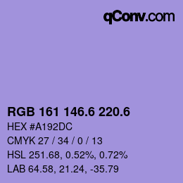 カラーコード: RGB 161 146.6 220.6 | qconv.com