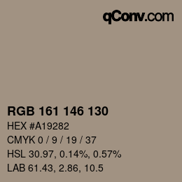 颜色代码: RGB 161 146 130 | qconv.com