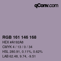 Color code: RGB 161 146 168 | qconv.com