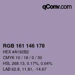 Color code: RGB 161 146 178 | qconv.com