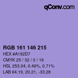 Color code: RGB 161 146 215 | qconv.com