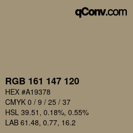 Farbcode: RGB 161 147 120 | qconv.com