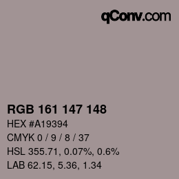 Color code: RGB 161 147 148 | qconv.com