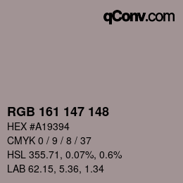 Código de color: RGB 161 147 148 | qconv.com