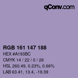 Color code: RGB 161 147 188 | qconv.com