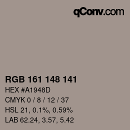 Farbcode: RGB 161 148 141 | qconv.com