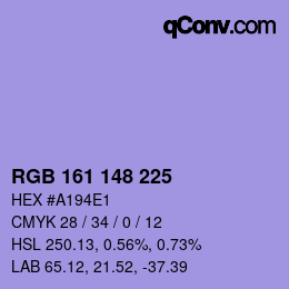 Color code: RGB 161 148 225 | qconv.com