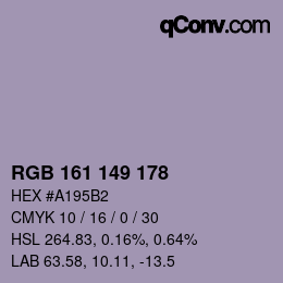 Código de color: RGB 161 149 178 | qconv.com
