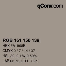 颜色代码: RGB 161 150 139 | qconv.com