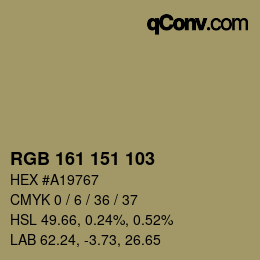 Color code: RGB 161 151 103 | qconv.com
