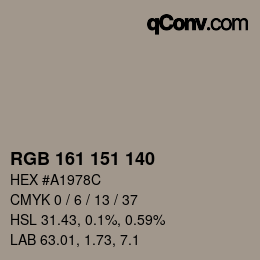 颜色代码: RGB 161 151 140 | qconv.com
