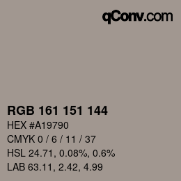 颜色代码: RGB 161 151 144 | qconv.com