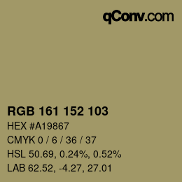 Color code: RGB 161 152 103 | qconv.com