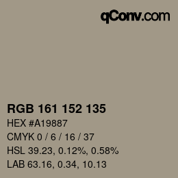 颜色代码: RGB 161 152 135 | qconv.com