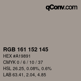 颜色代码: RGB 161 152 145 | qconv.com