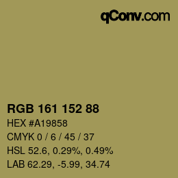 Color code: RGB 161 152 88 | qconv.com