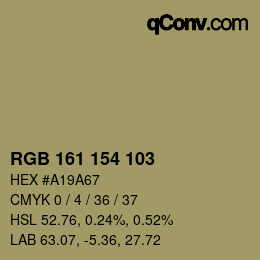 Color code: RGB 161 154 103 | qconv.com