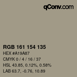 颜色代码: RGB 161 154 135 | qconv.com