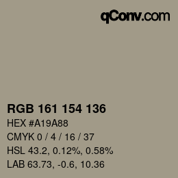 カラーコード: RGB 161 154 136 | qconv.com