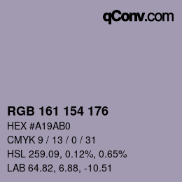カラーコード: RGB 161 154 176 | qconv.com