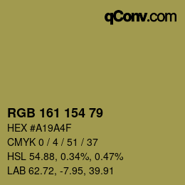 Color code: RGB 161 154 79 | qconv.com