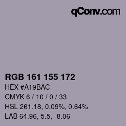 カラーコード: RGB 161 155 172 | qconv.com