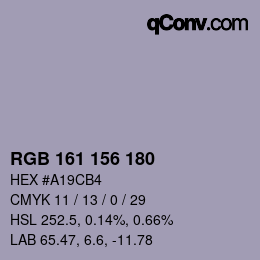 カラーコード: RGB 161 156 180 | qconv.com