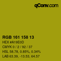 Color code: RGB 161 158 13 | qconv.com