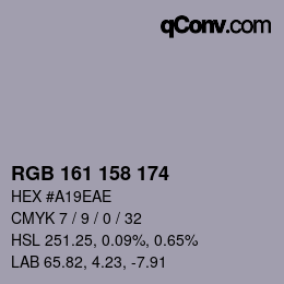 カラーコード: RGB 161 158 174 | qconv.com