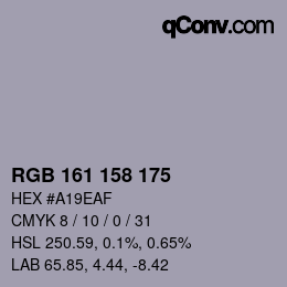 颜色代码: RGB 161 158 175 | qconv.com