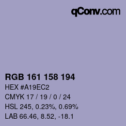 颜色代码: RGB 161 158 194 | qconv.com