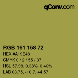 Color code: RGB 161 158 72 | qconv.com